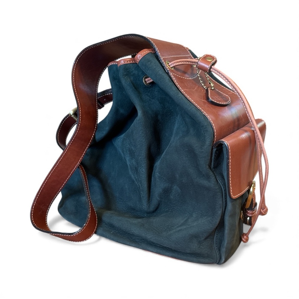 Vintage Bally Foxglove Nubuck Bucket Bag – Forest Green & Chestnut Brown